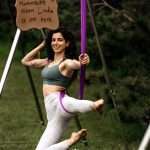 Bumi Festival 2024 Linda Aerial Yoga Instructor Guides participants in yoga that defies gravity.