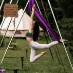 Bumi Festival 2024 Linda Aerial Yoga Instructor Guides participants in yoga that defies gravity.